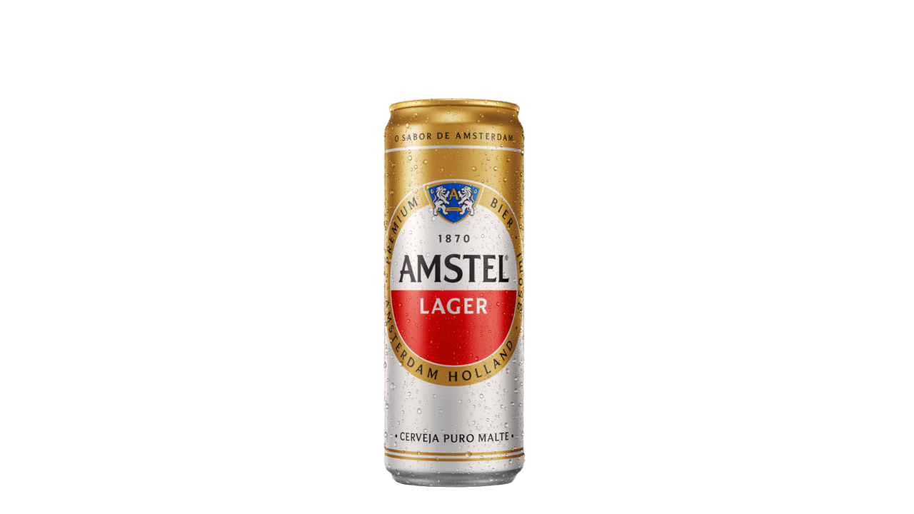 Lata de cerveja 350ml Amstel.