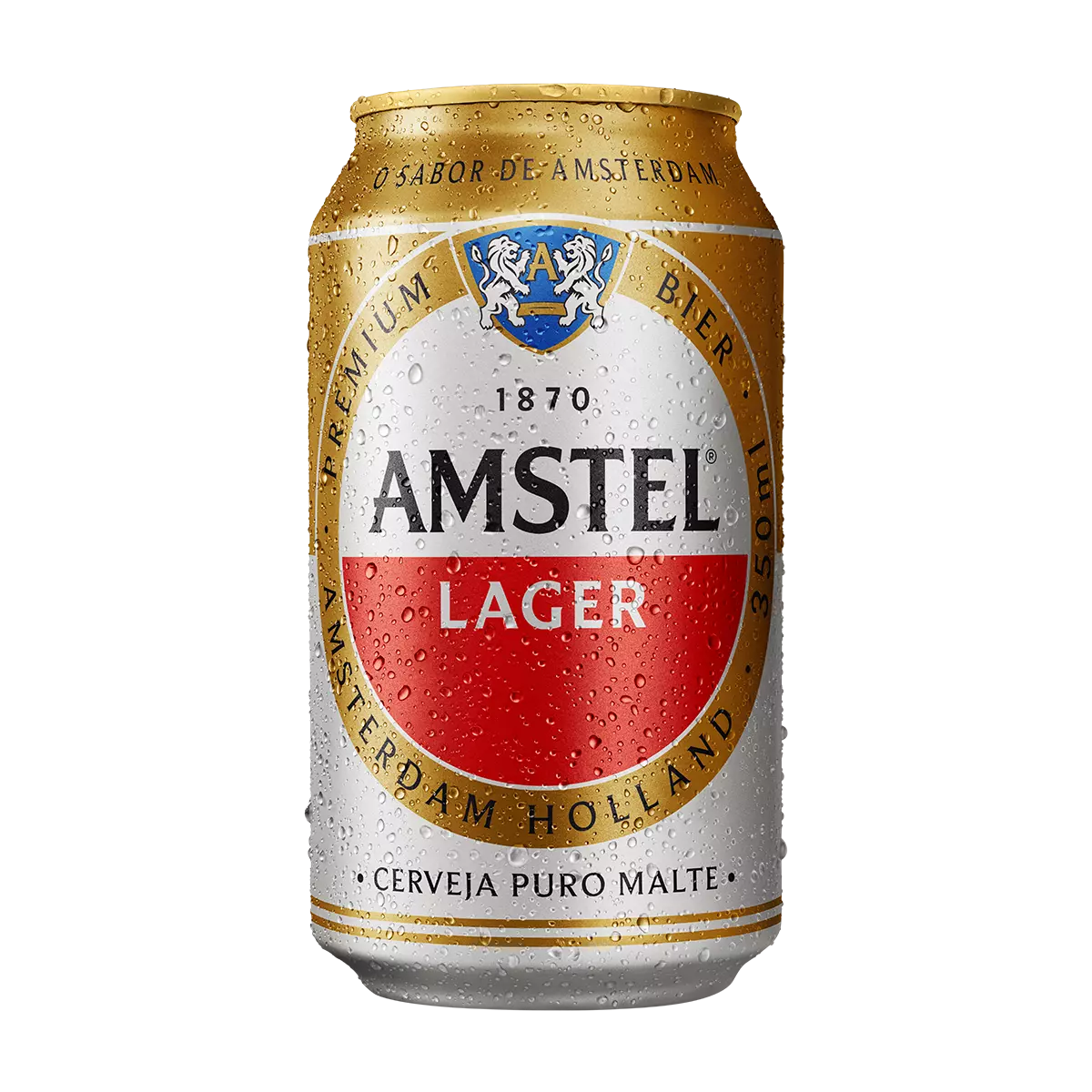 Lata de cerveja 350ml Amstel.